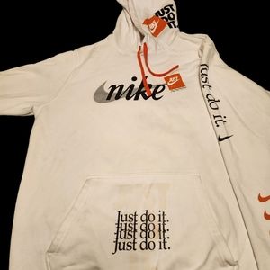 Men's Nike Large White Hoodie/Hooded Sweatshirt with "Just Do It" Print
